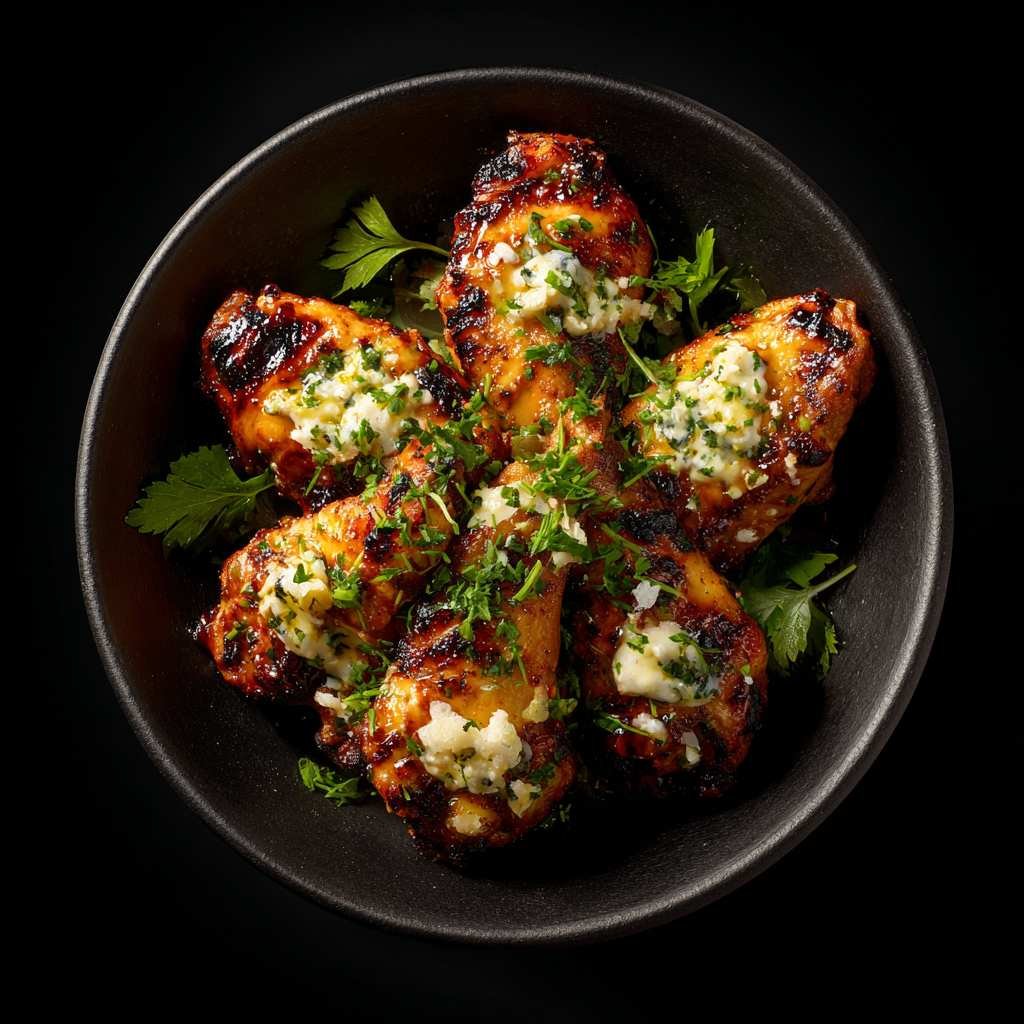 Grilled chicken with garlic butter and herbs